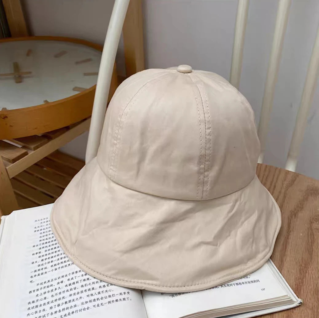 Women Summer Sunhat Cotton Ponytail Bucket Hat Outdoor Beach Adjustable Sun Visor Hats Solid Color Foldable Panama Fisherman Cap