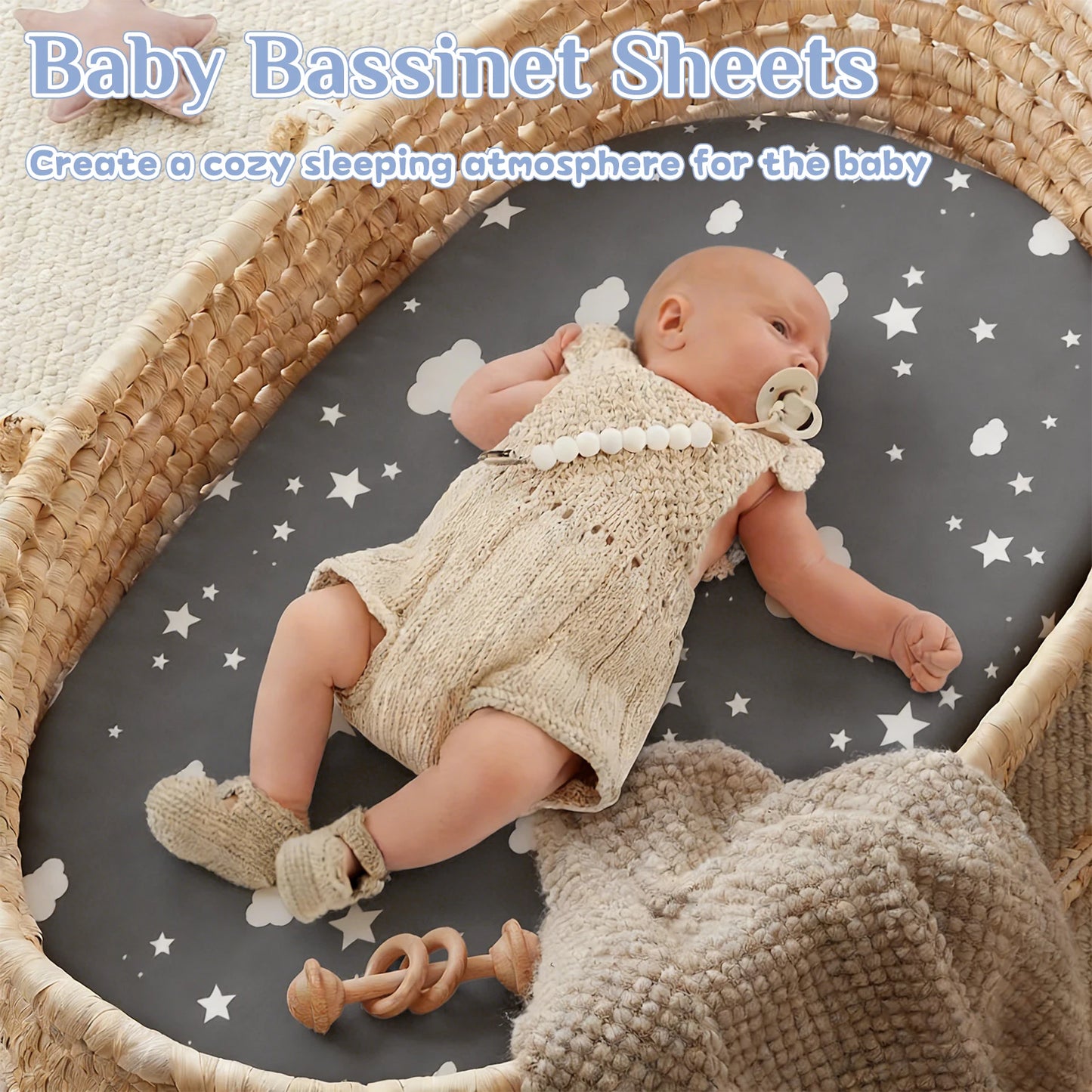 Baby Cot Bed Sheets, 1 Pack Moses Basket Sheet Fitted For Ultra Soft Cotton Baby Crib Sheets For Bassinet, Cot, Moses Basket