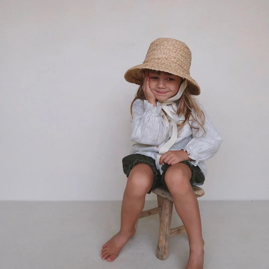 Hand-knitted Sun Hats Raffia Retro Summer Travel Sunscreen Beach Vacation Straw Hat with Lacing for Children Adult Holidays