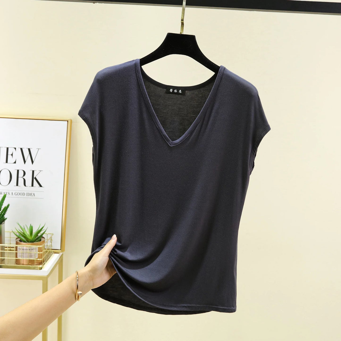 Modal V-Neck Tank Tops summer women's T-shirts sleeveless Plus size Thin Casual Loose Tee tops All match