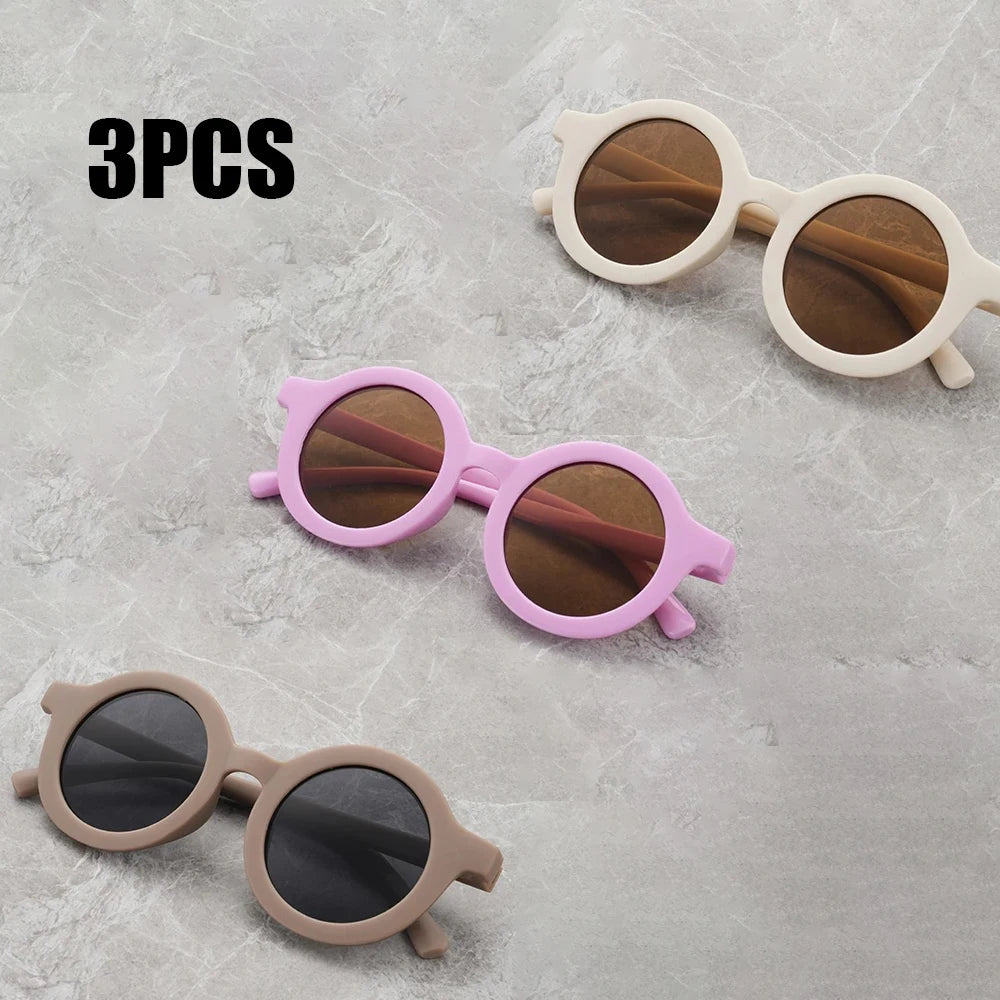 3PCS  New Children's Sunglasses Children's Fashion Trend Round Frame Sunglasses Photography Style Personalized Glasses