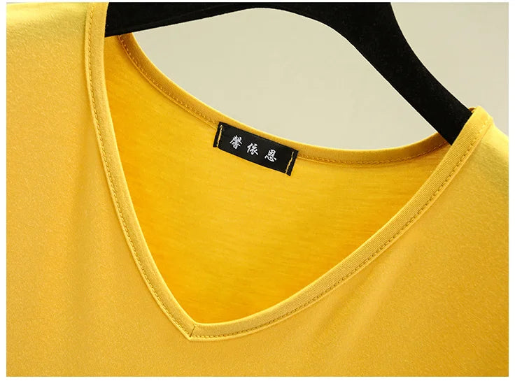 Summer women Modal V-Neck Tshirt Thin Bottoming T-shirts Plus size Loose tee tops Streetwear Basic Top