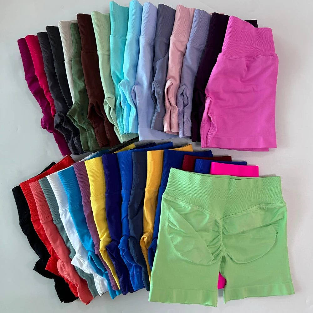 DF LOGO Seamless Gym Shorts Low Ribbed Band Yoga Shorts Scrunch Bum Workout Shorts Booty Stretch Fitness Clothes Running Shorts
