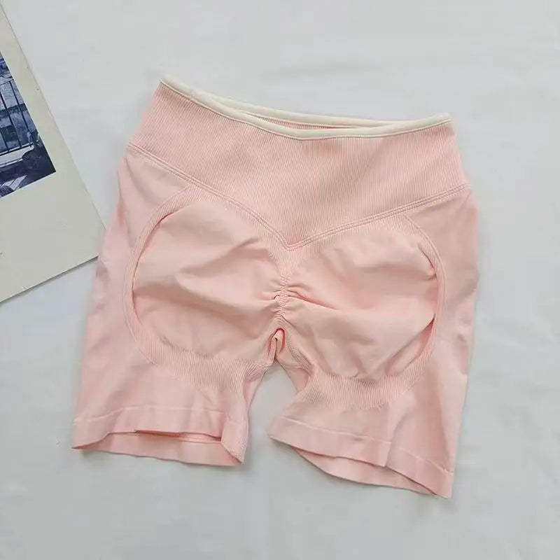 Sexy Seamless Color Blocked Yoga Shorts, Tight Fitting Peach Hip Lifting Sports, Women's Outdoor Running And Fitness Pants