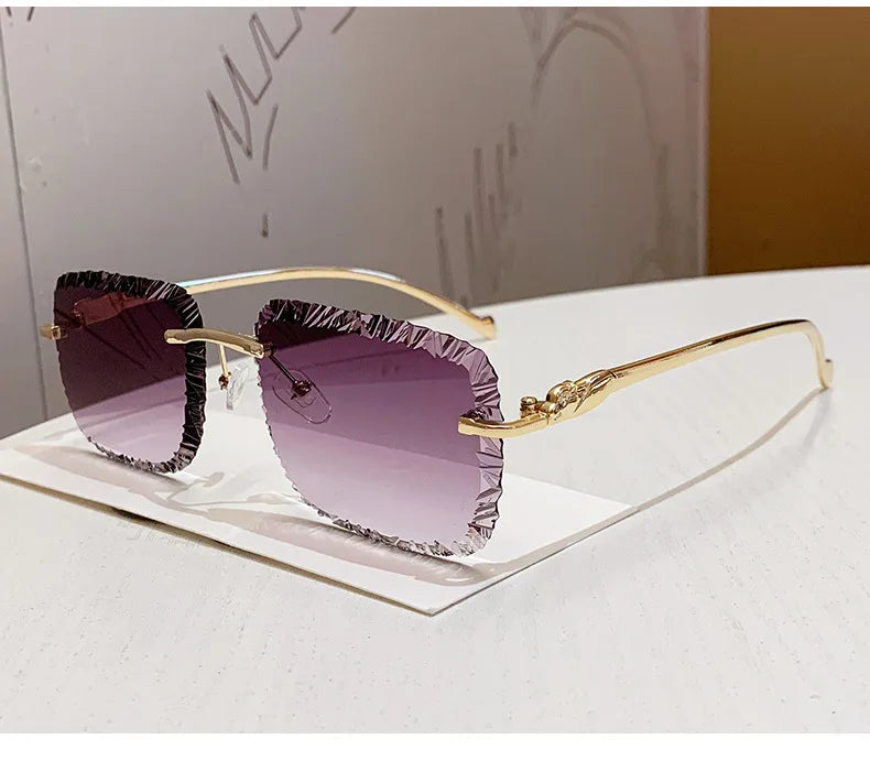 Fashion Luxury Brand Designer Sunglasses Women Men 2026 Leopard Rimless Vintage Elegant Shades Glasses Trendy Cute Sunglasses