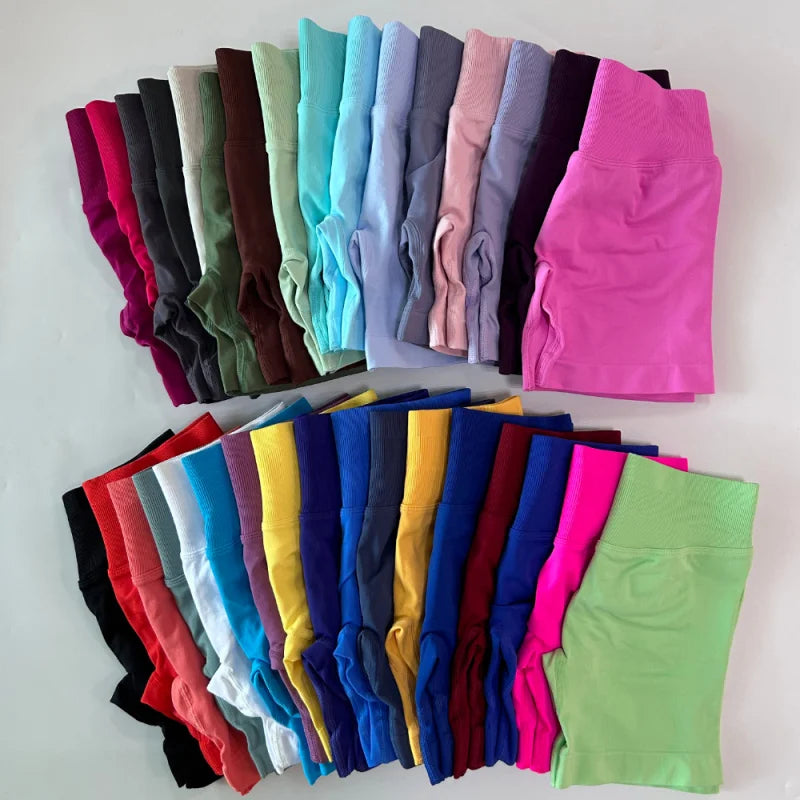 DF LOGO Seamless Gym Shorts Low Ribbed Band Yoga Shorts Scrunch Bum Workout Shorts Booty Stretch Fitness Clothes Running Shorts