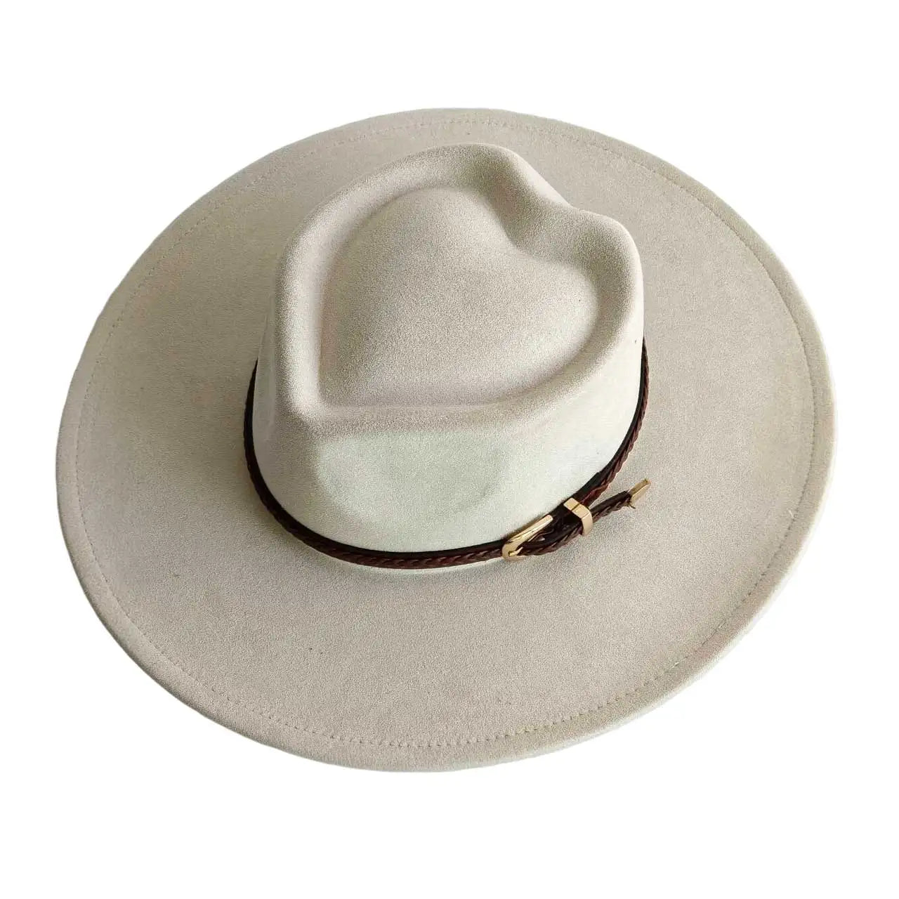Vegan suede hat belt accessories heart-shaped wide-brimmed fedora hat for men and women felt jazz hat classic chapeau femme