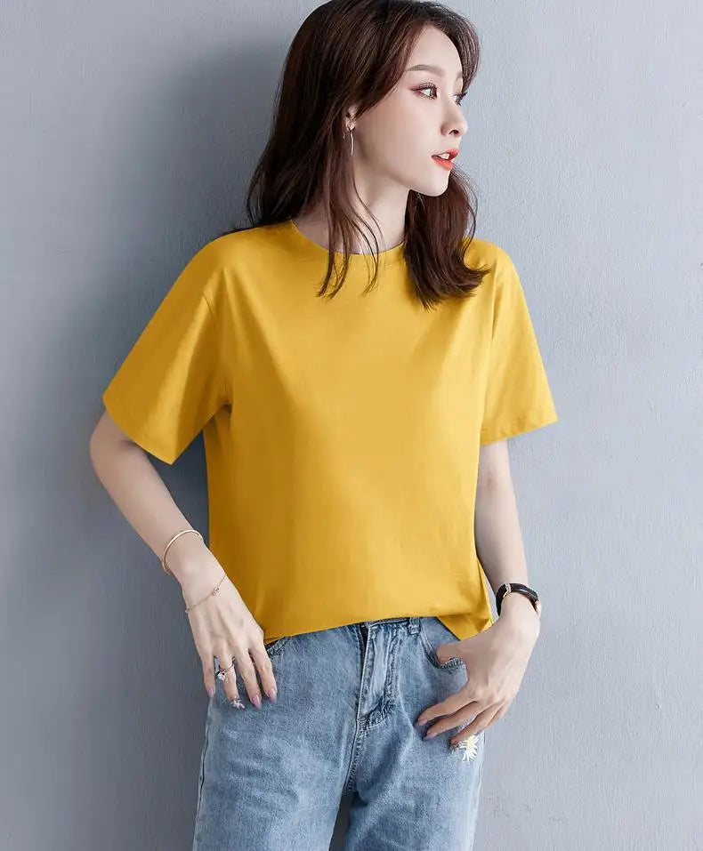 100%cotton  Multicolor Color Tee Women M-2XL Harajuku White Women's T-shirt  Female O-Neck Summer Top Basic Tshirt Dropshipping