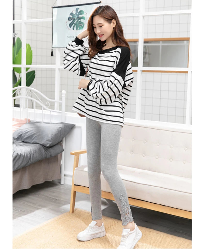 Women Fashion Solid Contrast Lace Skinny Leggings Ultra-Comfortable All-Season Essential for Women Womens Clothing