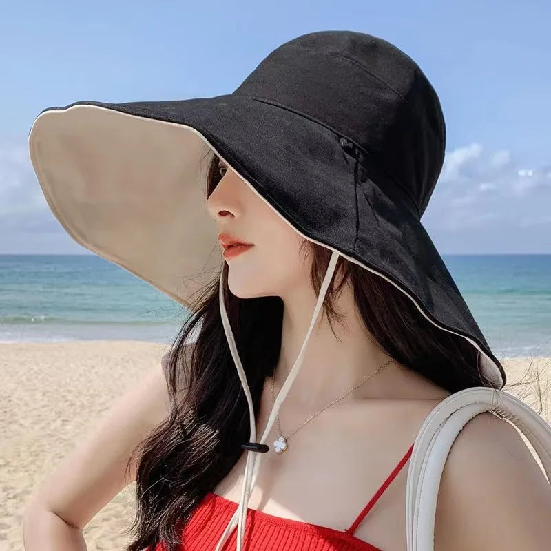 Wide Brim UPF 50+ Sun Hat Women Anti-UV Protection Hiking Fisherman Cap Fold Summer Solid Beach Hat 2023 Double sided Sun hat