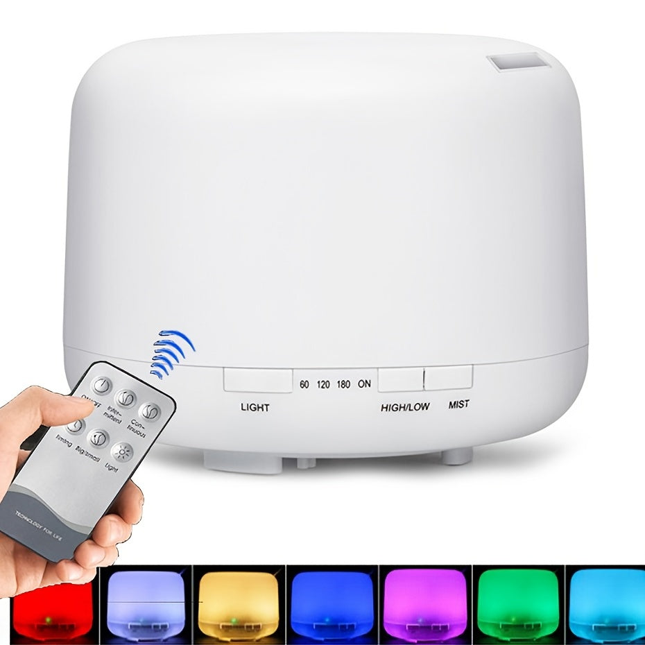 [Essential Oil Diffuser] 500ml Essential Oil Diffuser with Remote Control & LED Lamp - USB-Powered Aroma Humidifier for Home, Office, Spa - Quiet Operation, Safe Low Voltage (36V), Compact Design - Compatible with Essential O