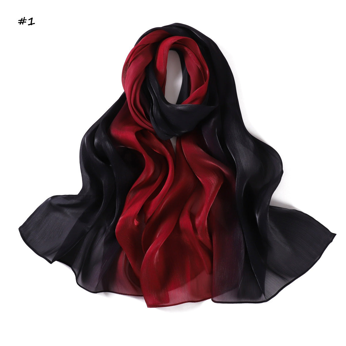 Gradient-colored Island Satin Crinkle Long Scarfnecktie