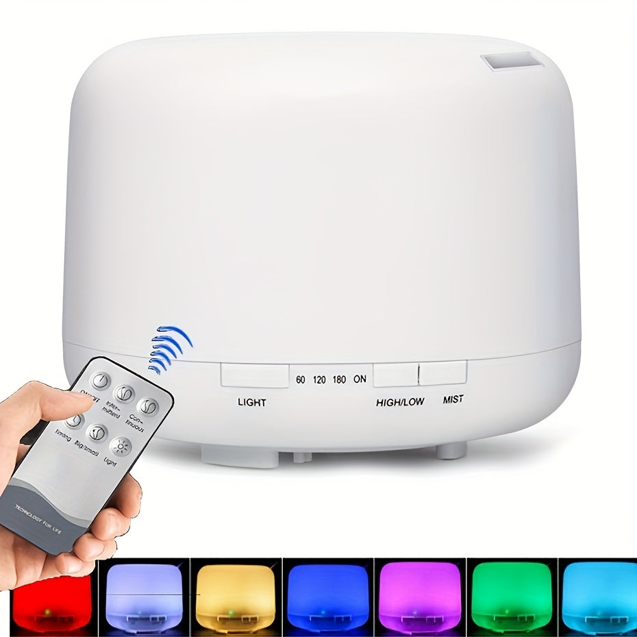 [Essential Oil Diffuser] 500ml Essential Oil Diffuser with Remote Control & LED Lamp - USB-Powered Aroma Humidifier for Home, Office, Spa - Quiet Operation, Safe Low Voltage (36V), Compact Design - Compatible with Essential O