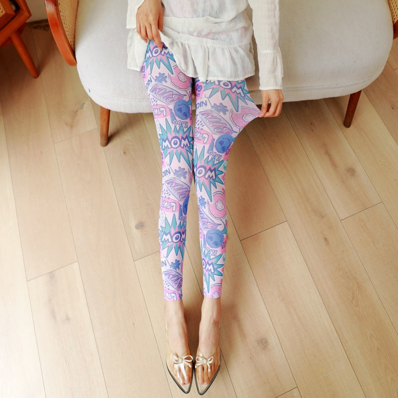 Fashionable Stretchy Mesh Pants With Printed Design