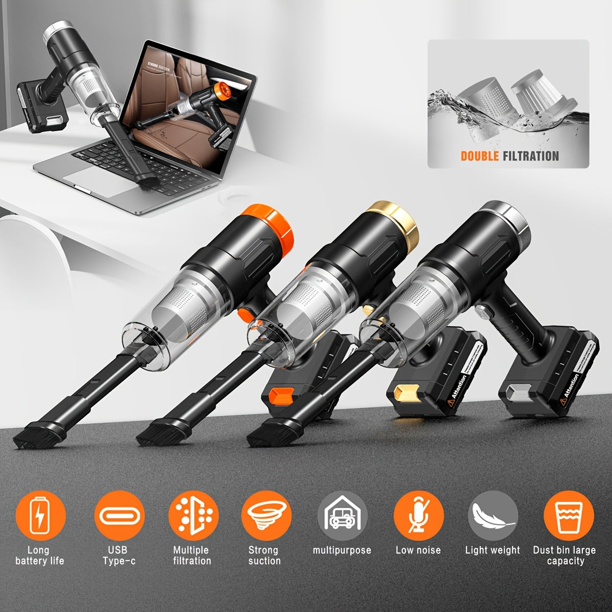 Powerful Car Vacuum Cleaner with Wireless Convenience, Ideal for Collecting Dust in Vehicles And Homes. Great for Automotive Use, It Effectively Cleans Gaps And Is Suitable for Cars, Rvs, Kitchens, Floors, And Various Other C