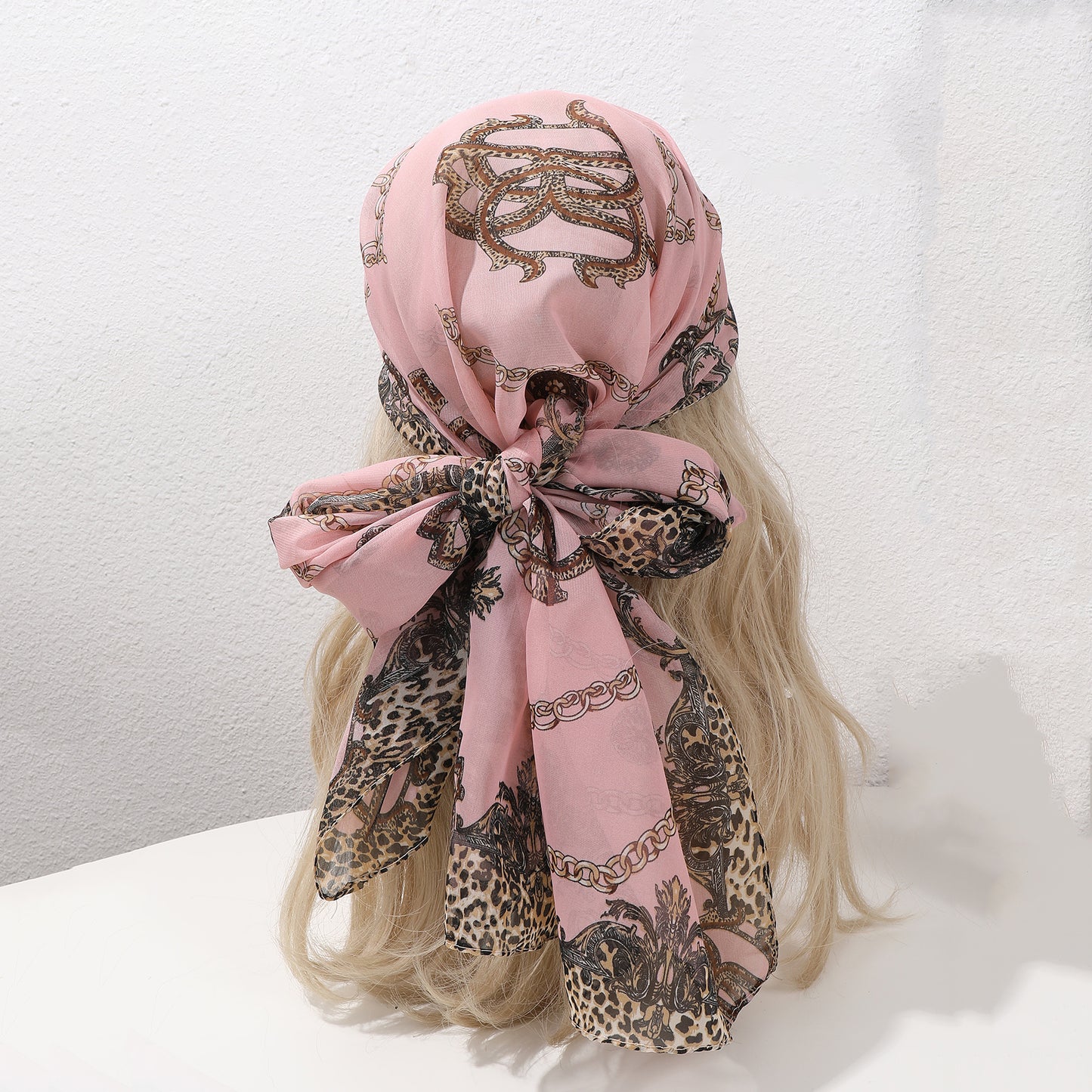 Ladies' Printed Leopard Print Chain Chiffon Thin Silk Scarf, Light, Retro And Elegant Style Scarf, Spring And Summer Daily Casual Travel And Vacation