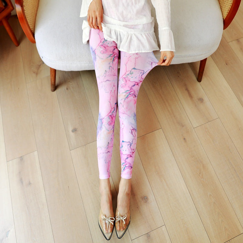 Fashionable Stretchy Mesh Pants With Printed Design