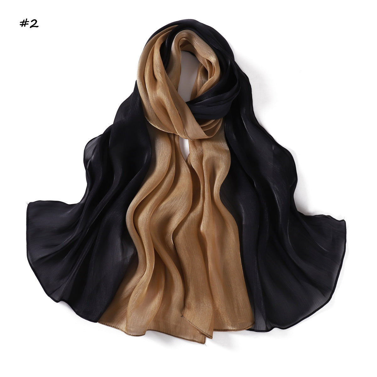 Gradient-colored Island Satin Crinkle Long Scarfnecktie