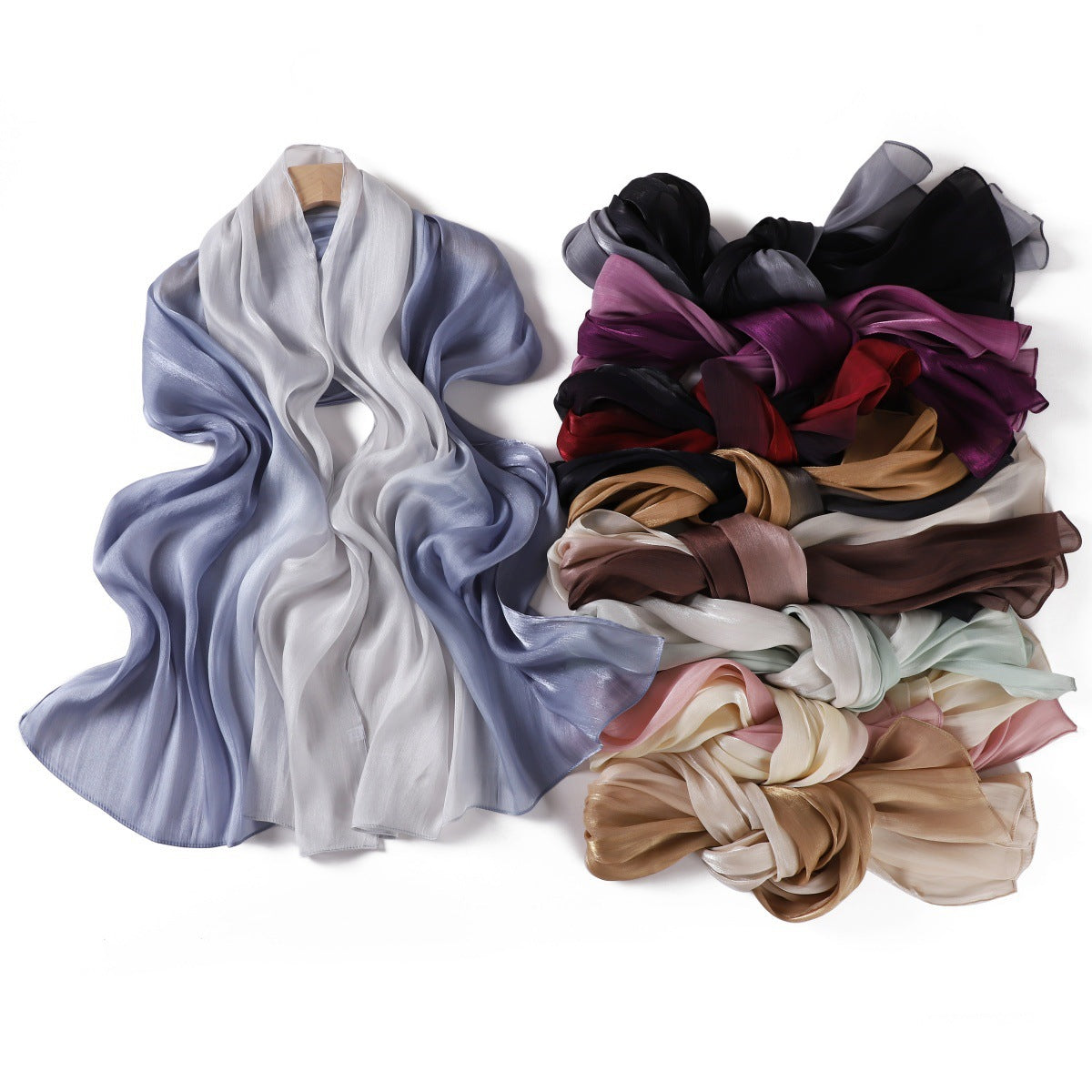 Gradient-colored Island Satin Crinkle Long Scarfnecktie